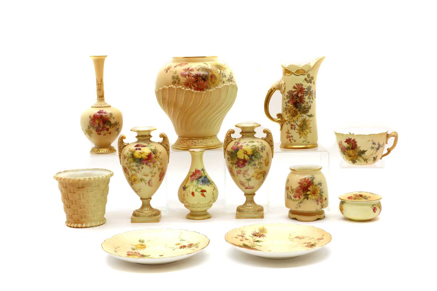 A collection of Royal Worcester blush ivory porcelain