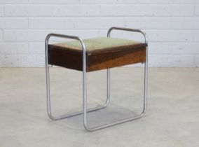 An Art Deco tubular mounted and simulated walnut piano stool,