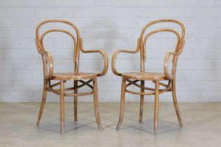 A pair of Thonet bentwood painted armchairs,