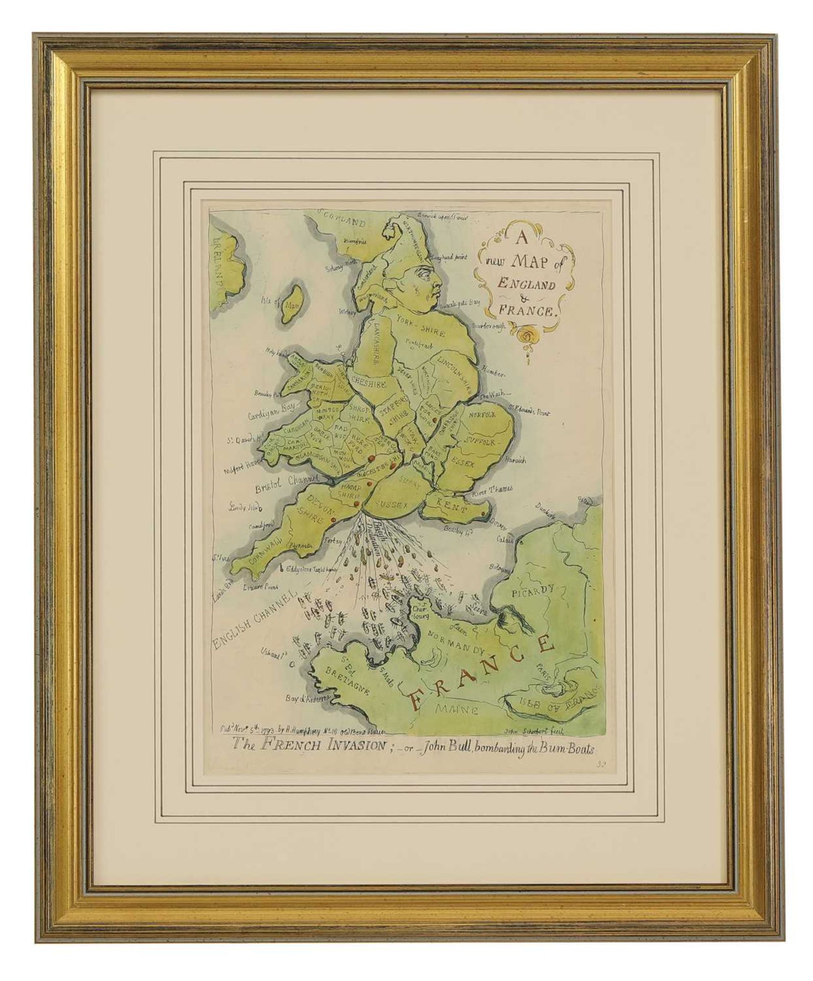 Gillray (James). A New Map of England & France. The French Invasion