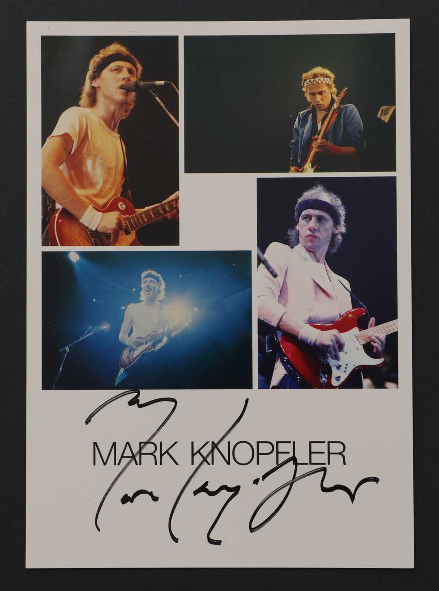 Dire Straits: Mark Knopfler autograph on promo card, / Elton John: signed photograph, / Elvis Coste