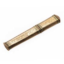 An antique French gold bright cut engraved needle case, c.1800,