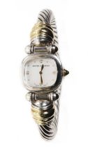 A silver and gold ladies' quartz bracelet watch, by David Yurman,
