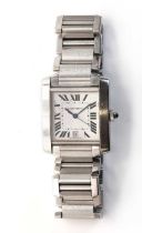 A stainless steel Cartier Tank Française automatic bracelet watch,