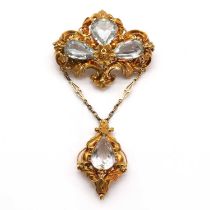 A Victorian aquamarine and rock crystal pendant brooch,