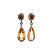A pair of 19th century topaz and diamond ear pendants,