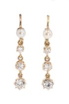 A pair of early 20th century Continental gold, pearl and diamond drop earrings,