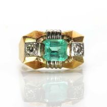 An emerald and diamond ring, c.1950,