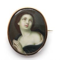 A painted portrait miniature brooch,