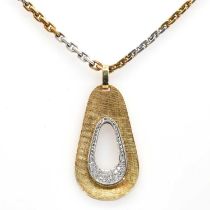 A two colour gold diamond abstract design pendant,