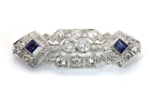 An Art Deco sapphire and diamond plaque brooch,