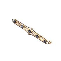 A gold sapphire bar brooch,