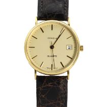A gentlemen's 9ct gold Genève quartz strap watch,