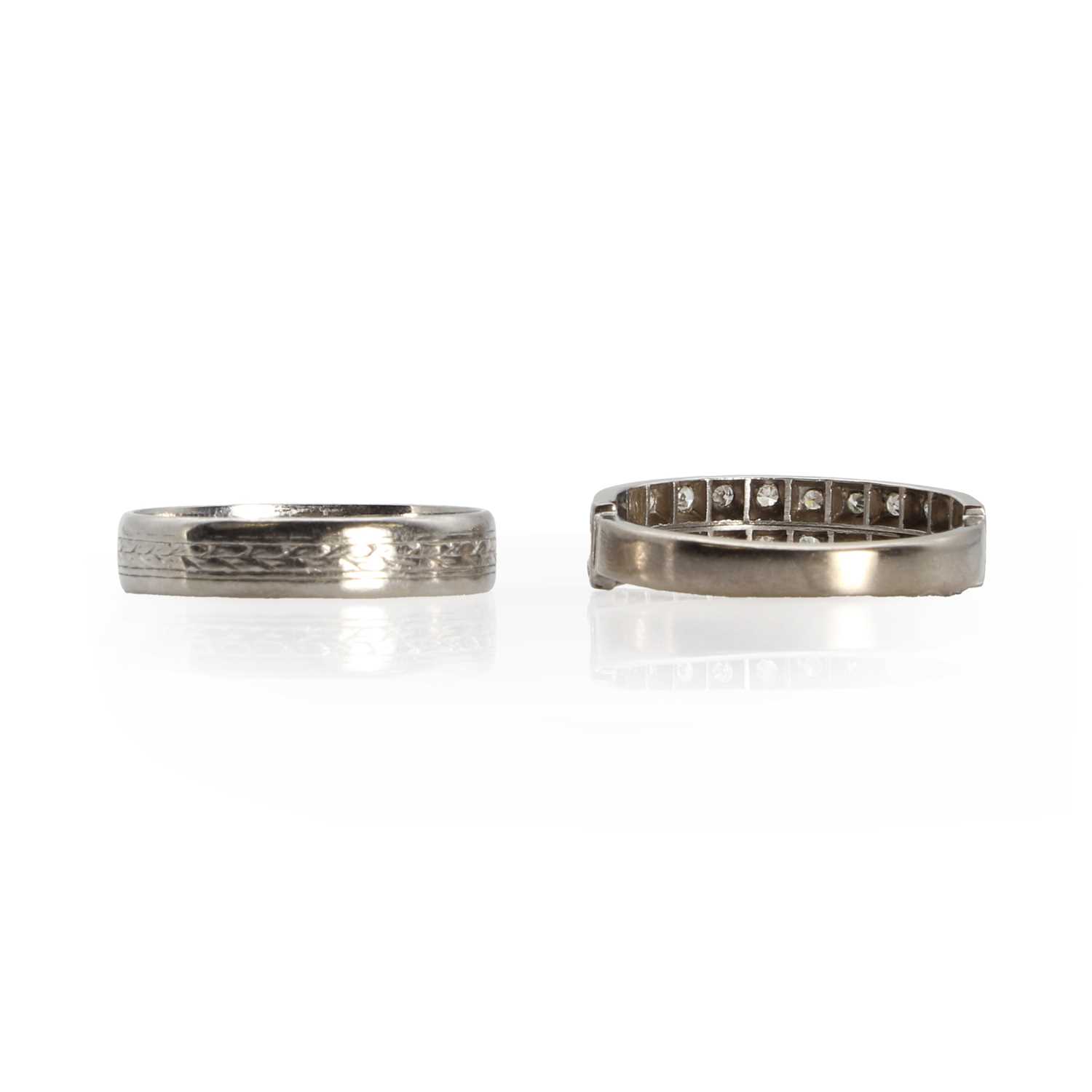 A white gold diamond half eternity ring and a platinum wedding ring, - Image 2 of 3