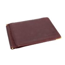 A Cartier burgundy leather money clip and two card holder,