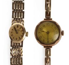 Two 9ct gold ladies' mechanical bracelet watches,