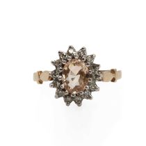 A 9ct gold morganite and diamond cluster ring,