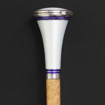 An early 20th century silver guilloché enamel parasol handle, by Asprey,