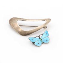 A silver blue enamel butterfly brooch, by John Aitken & Sons,