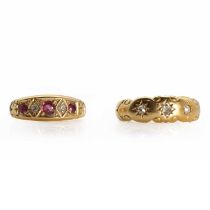 Two antique 18ct gold diamond rings,