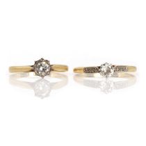 Two single stone diamond rings,