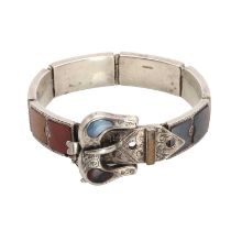 A Scottish hardstone silver bracelet,