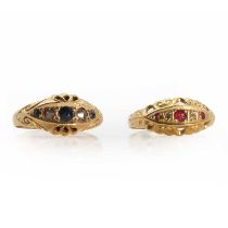 Two antique 18ct gold gemset rings,