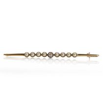 A seed pearl and diamond bar brooch,