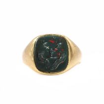 An 18ct gold signet ring set with a bloodstone intaglio,