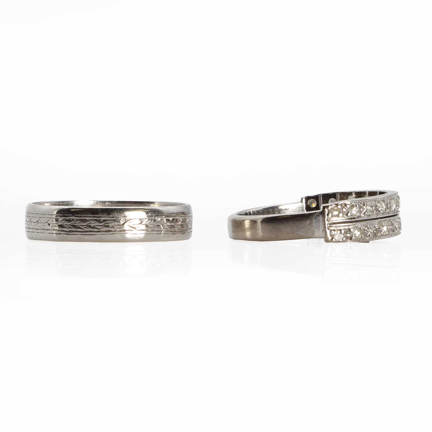 A white gold diamond half eternity ring and a platinum wedding ring, - Image 3 of 3
