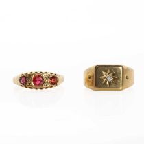 Two 18ct gold rings,