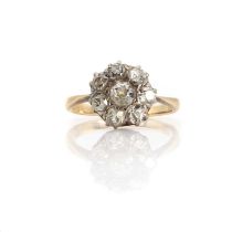 An early 20th century diamond daisy cluster ring,