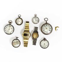 A group of pocket watches, fob watches and two wristwatches,