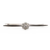 A white gold diamond cluster bar brooch,