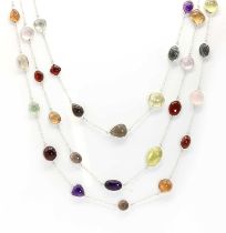 A silver varicolored gemstone long satellite necklace,