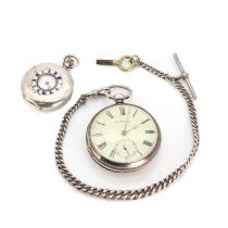 A Victorian silver pocket watch and Albert,