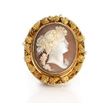 A 19th century reversible cameo brooch in vine leaf and grape mount,