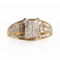 A 9ct gold diamond set rectangular cluster ring,