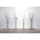 A group of four 18th century wine glasses,