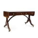 A Regency mahogany and satinwood crossbanded sofa table,