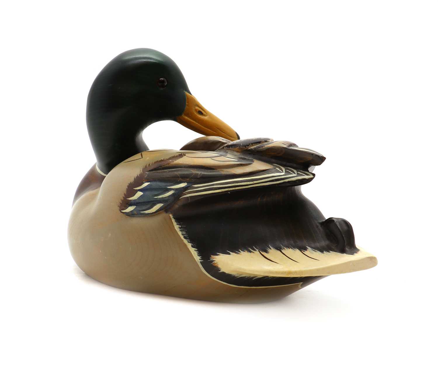 A carved and painted duck decoy, - Image 4 of 7