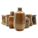 A group of eight salt glazed studio pottery items,