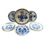 Six Dutch Delft blue and white plates
