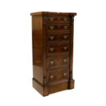 A burr walnut and walnut crossbanded Wellington escritoire chest,