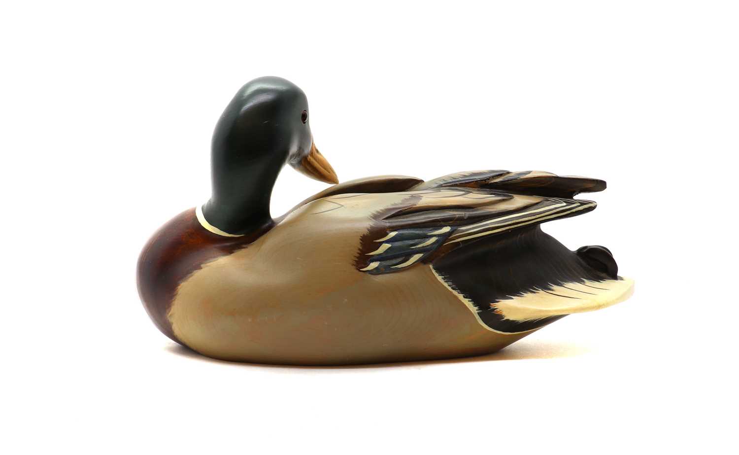 A carved and painted duck decoy, - Image 3 of 7