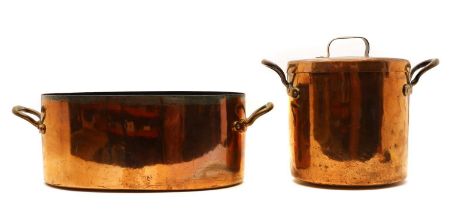 A large Victorian Benham & Froud copper twin handled copper pan,