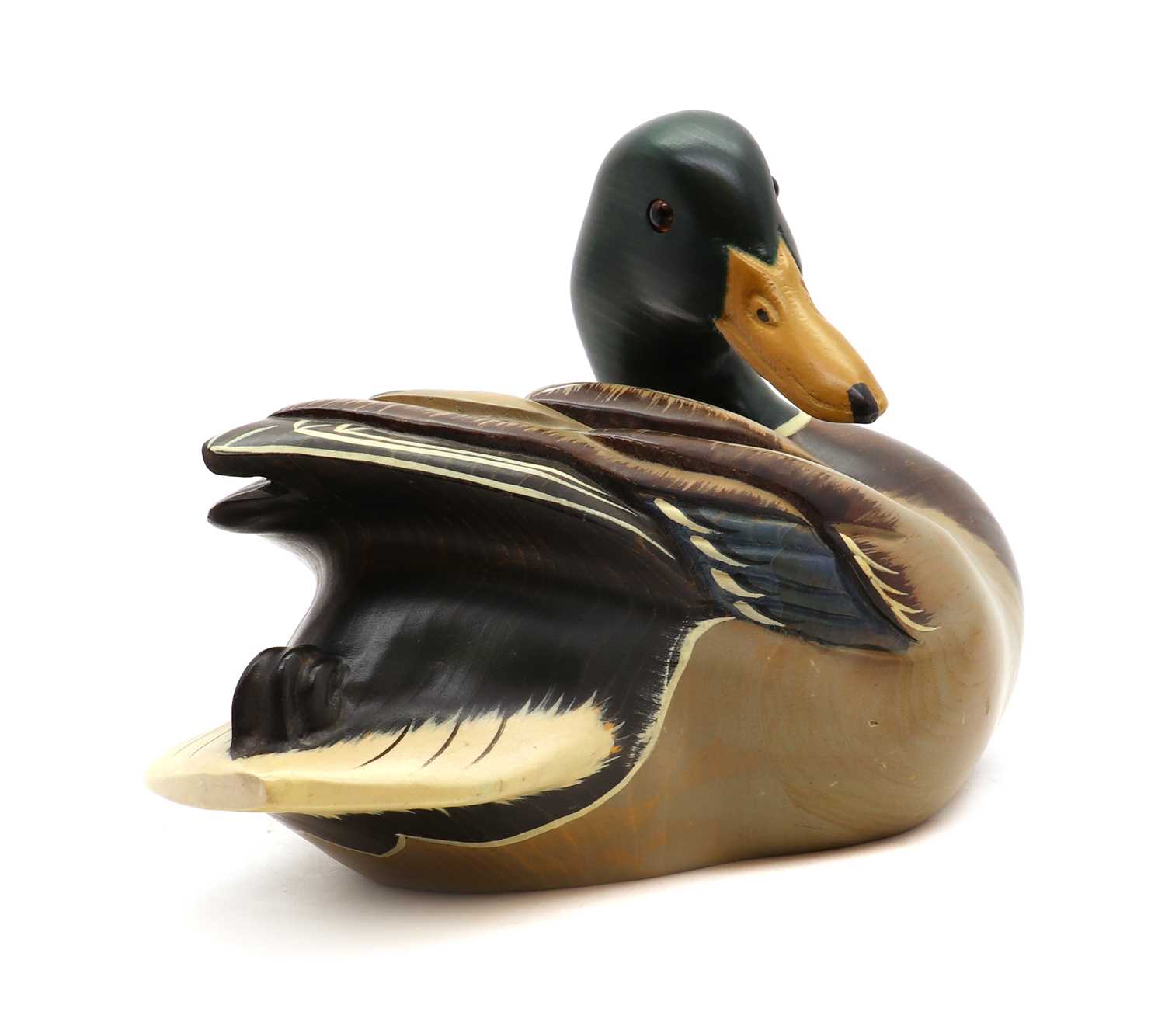 A carved and painted duck decoy, - Image 2 of 7