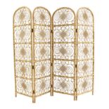 A rattan and bamboo four-fold screen,