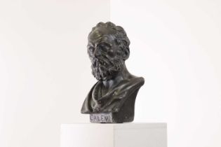 A neoclassical bronzed plaster bust,