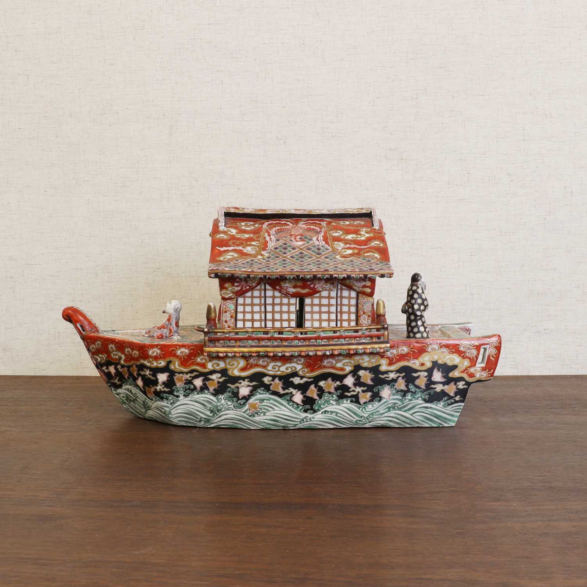 A Japanese Kutani ware junk boat, - Image 5 of 12